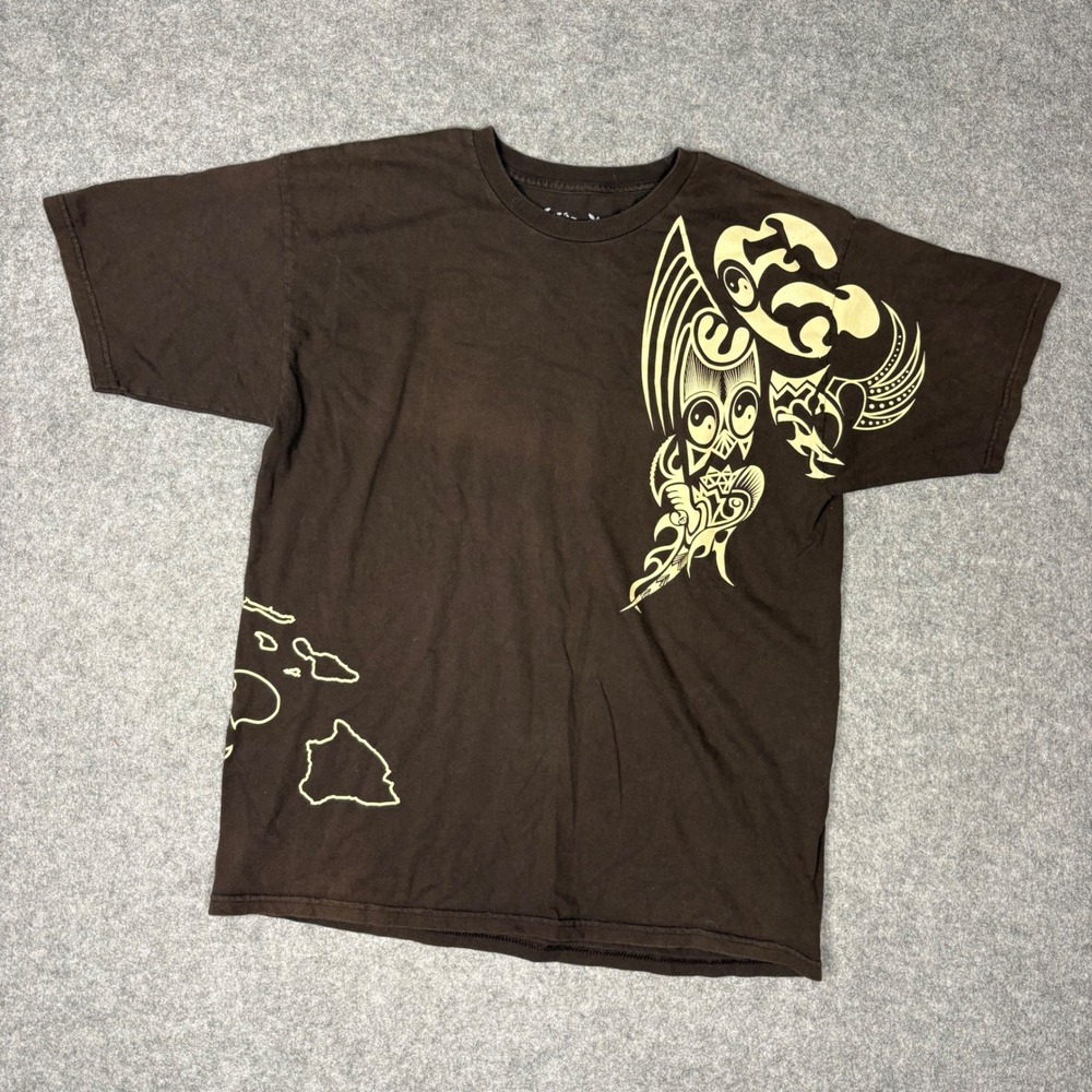 T&C Surf Designs Hawaii Mens Large Brown Tribal Tiki Graphic T-Shirt Cotton
